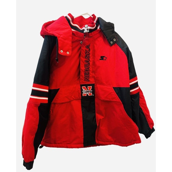 Vintage Jacket NCAA STARTER Nebraska Cornhuskers Large Hood Damaged Near Zip - Picture 1 of 16